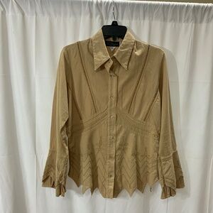 Women's 100% Cotton Tan Blouse with Embroidered Details G Design Peru